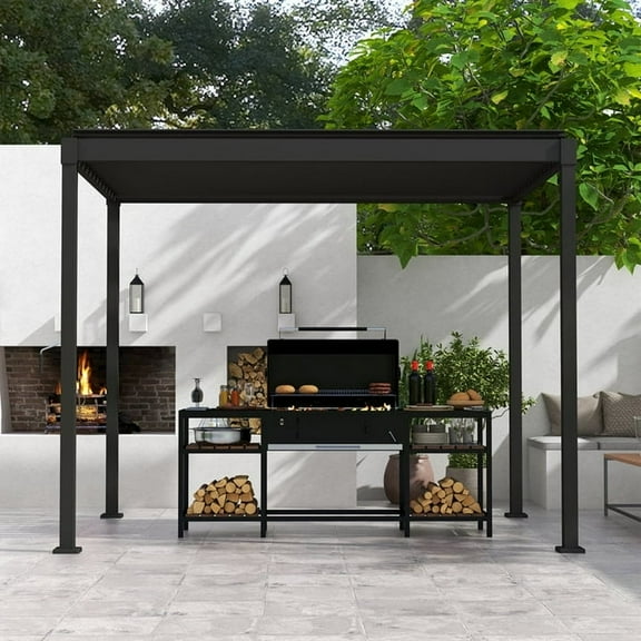 Mirador 10'x 6.6' Outdoor Pergola, 80S Steel Frame w/ Adjustable Louvers Roof for Garden, Patio, Backyard, Dark Gray