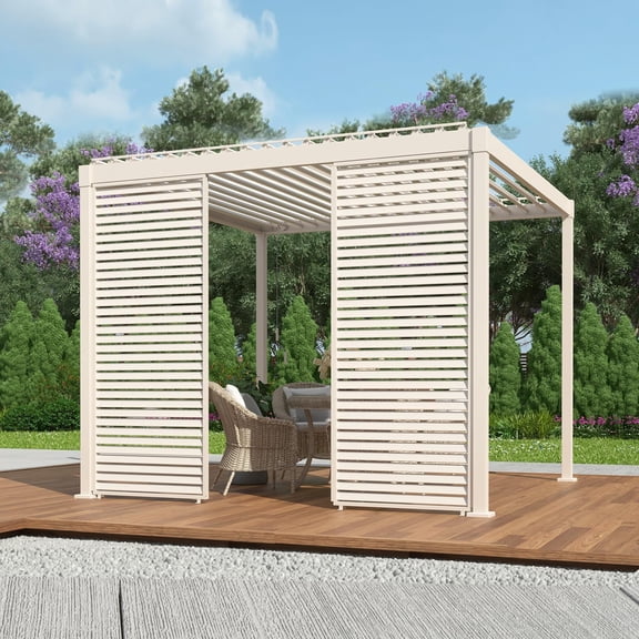 Mirador 10'x 10' 80/88S Outdoor Pergola Accessories Aluminum Fixed Shutter Wall, Latte (Not Pergola)