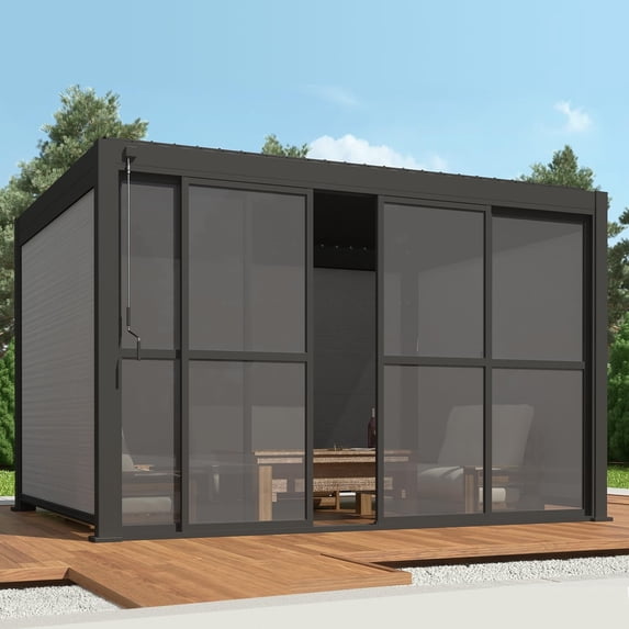 Mirador 111S Outdoor Pergola Aluminum Sliding PC Door w/Handle 13' Side, 4 Panels, Dark Grey(Not Pergola)