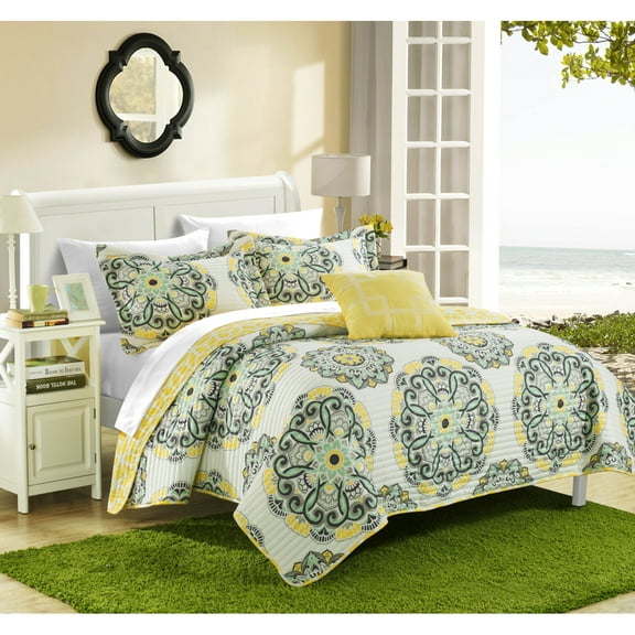 Mirador 4- or 3-Piece Reversible Printed Microfiber Quilt Set Mult. Colors