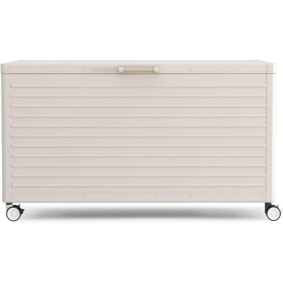 Mirador Outdoor Deck Boxes 134 Gallon,Aluminum Steel Outdoor Storage Container w/ Wheels & Lid ,Latte
