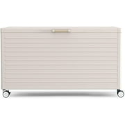 Mirador Outdoor Deck Boxes 134 Gallon,Aluminum Steel Outdoor Storage Container w/ Wheels & Lid ,Latte
