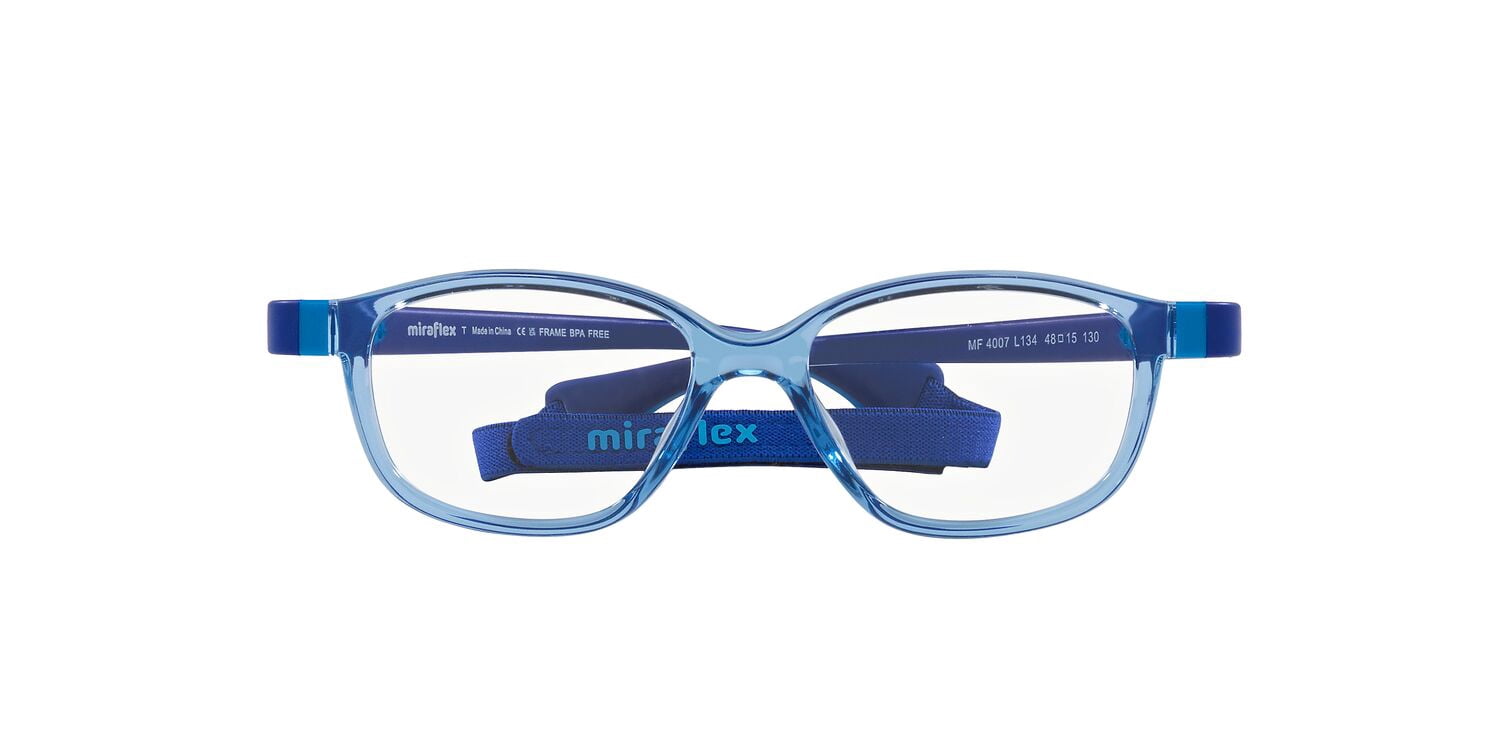 Miraflex Youth Size 46 0MF4007 Flexible & Safe Eyeglasses with Case, Translucent Light Blue