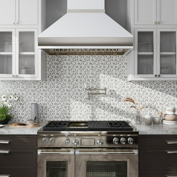 Mirage 12x12 Warm Beige White Marble Mosaic 3D Pyramid Wall and Floor Tile (4.92 sq ft/case) - 5 Pack