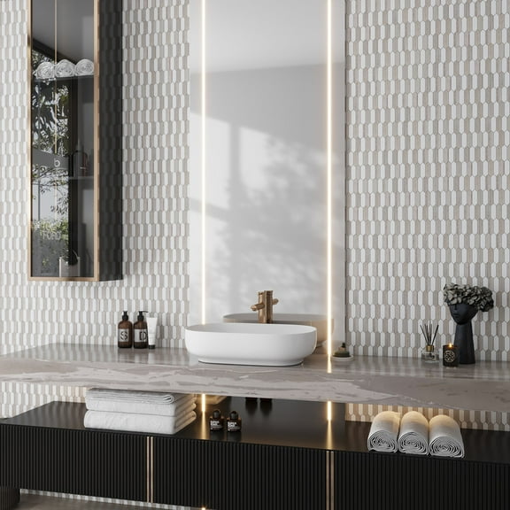 Mirage 12x12 Warm Beige White Marble Mosaic Picket Wall and Floor Tile (5.3 sq ft/case) - 5 Pack