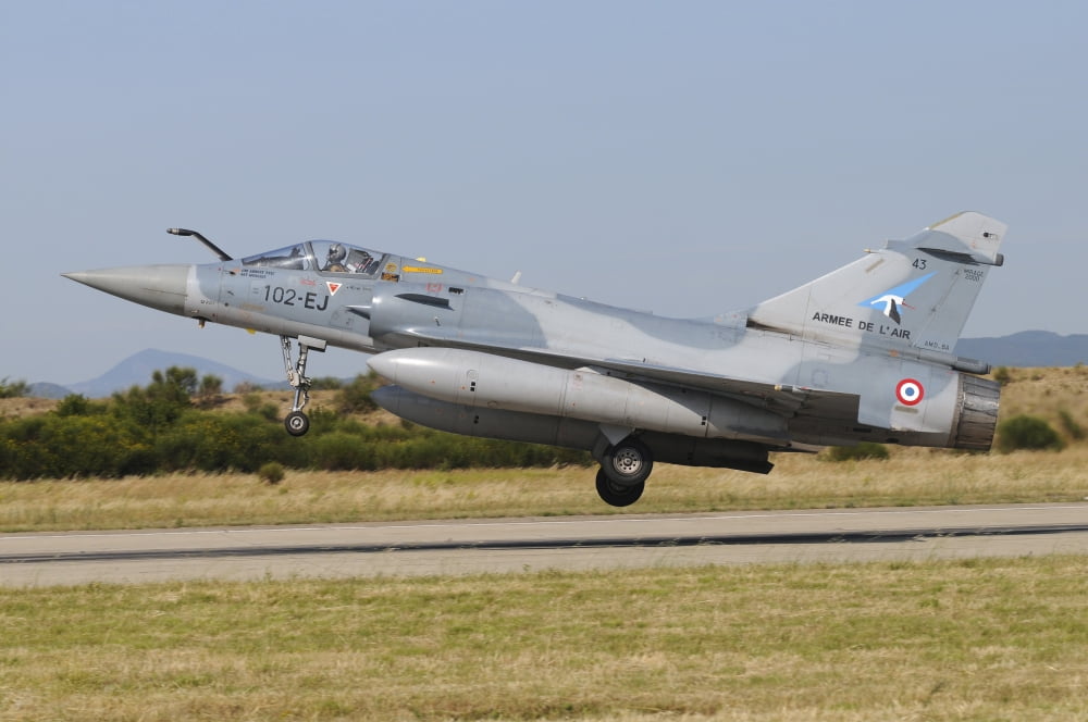 Mirage 2000C of the French Air Force landing at Orange-Caritat Air Base France Canvas Art - Riccardo NiccoliStocktrek Images (34 x 23)