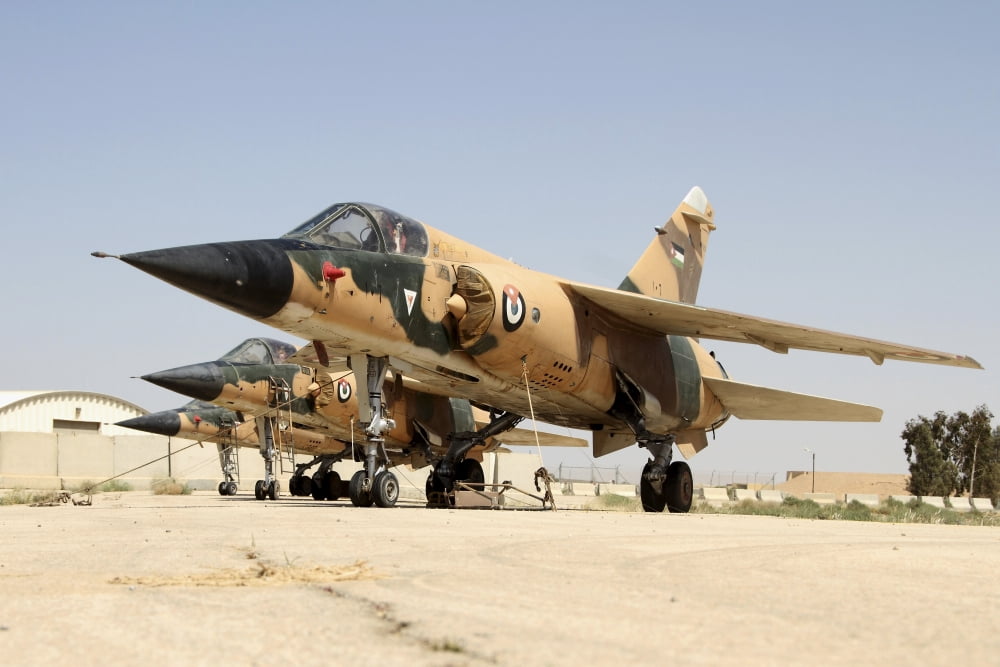 Mirage F1 fighter planes of the Royal Jordanian Air Force Canvas Art - Ofer ZidonStocktrek Images (35 x 23)