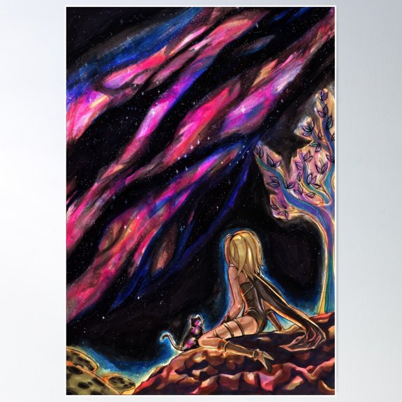 Mirage - Gravity Daze Kat And Dusty Illustration Poster Wall Art, Modern Wall Decor For Living Room Bedroom, 8x12 UNFRAMED