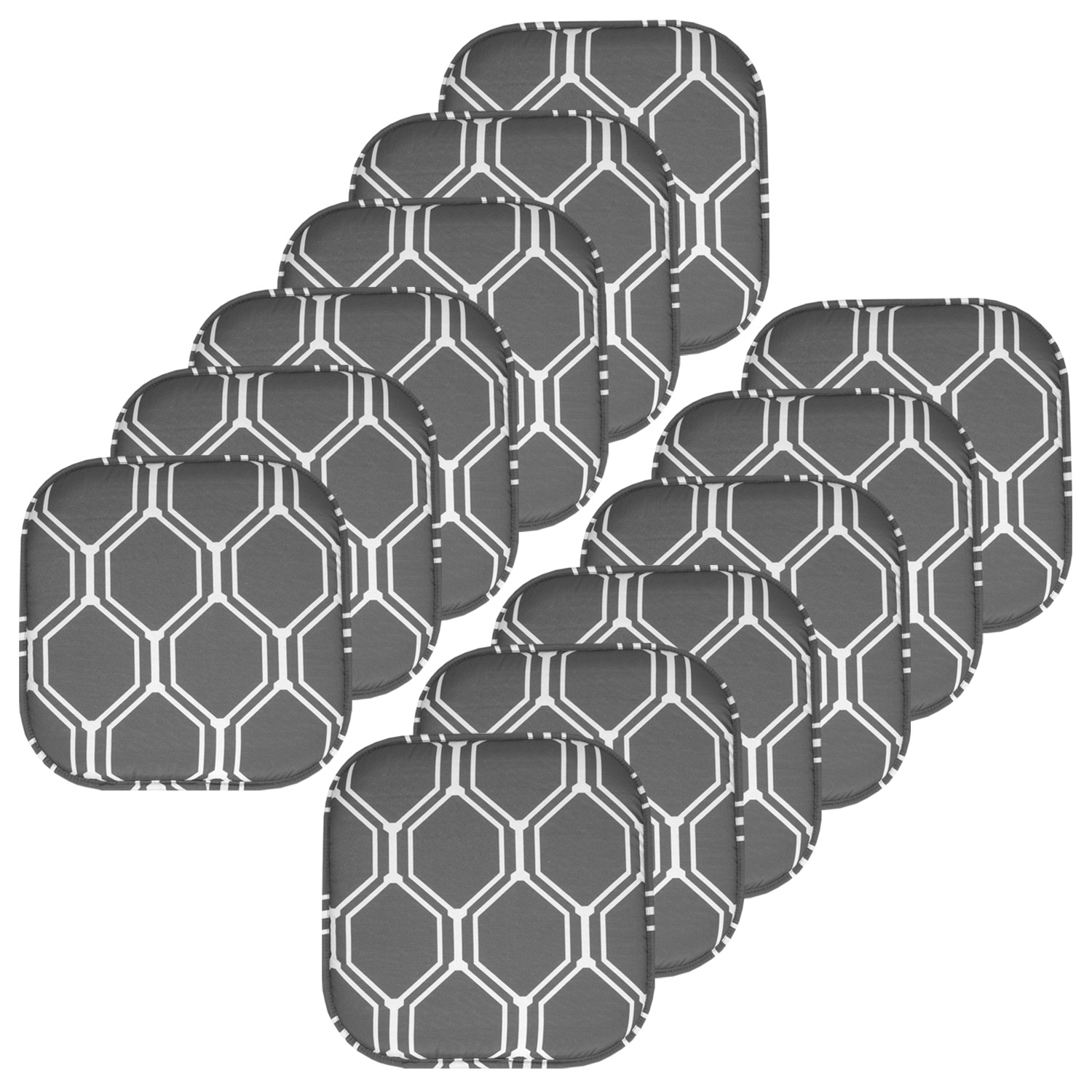 Mirage Hexagonal Print Memory Foam Chair Pads 12 Pack Gray/White