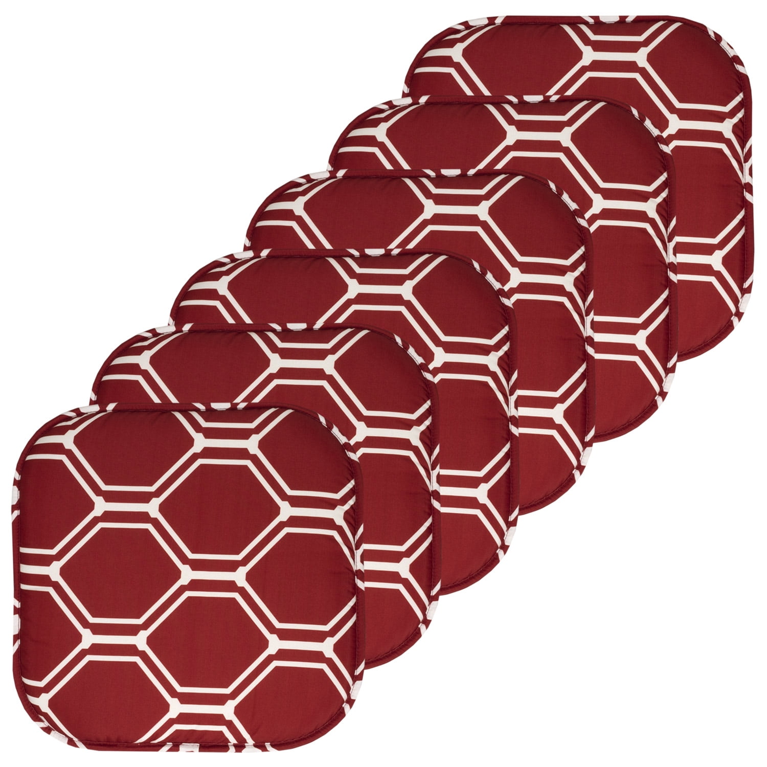 Mirage Wine and White Memory Foam Hexagonal Chair Pads, 16" x 16", 6 Pack