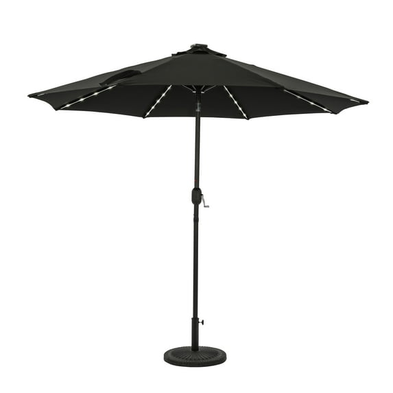 Mirage II Fiesta 9-ft Octagon Market Umbrella with Solar LED Tube Lights - Black - Breez-Tex Canopy
