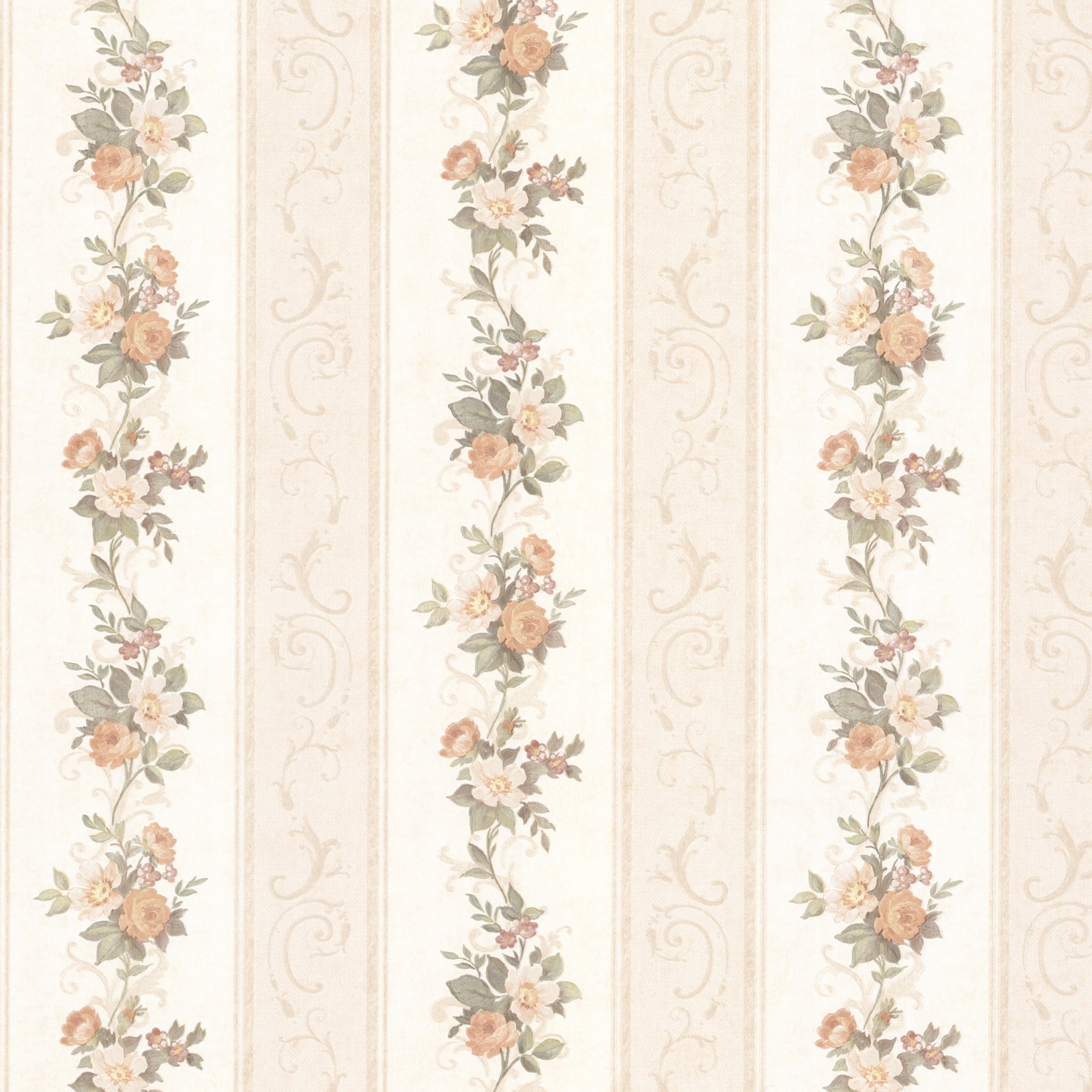 Mirage Lorelai Peach Floral Stripe Wallpaper
