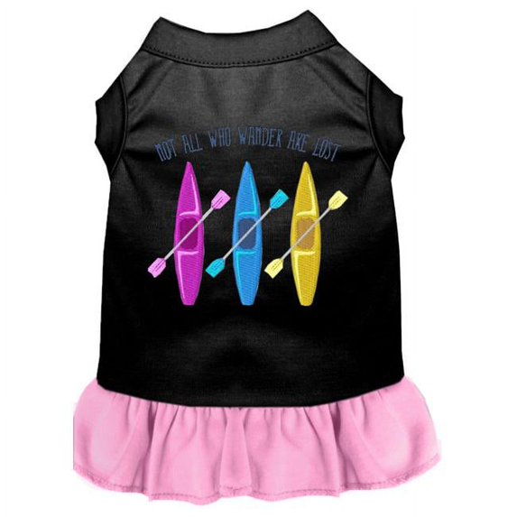 Mirage Pet 10 in. Not All Who Wander Embroidered Dog Dress - Black with Light Pink, Small