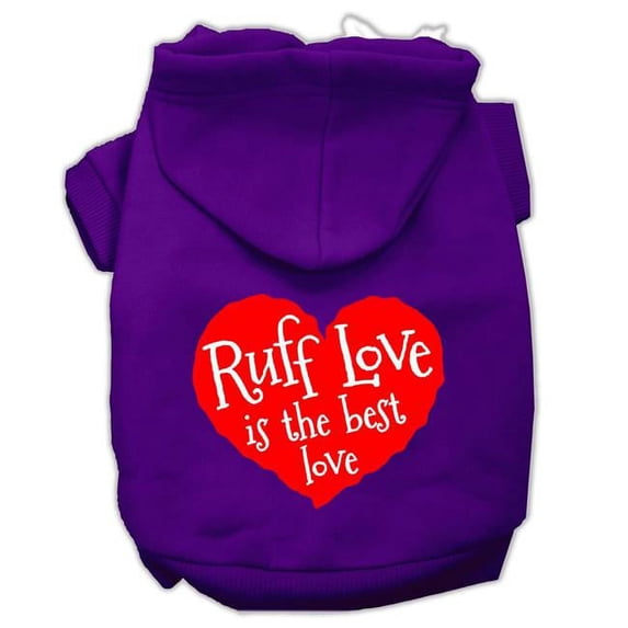 Mirage Pet 10 in. Ruff Love Screen Print Pet Hoodie - Purple, Small