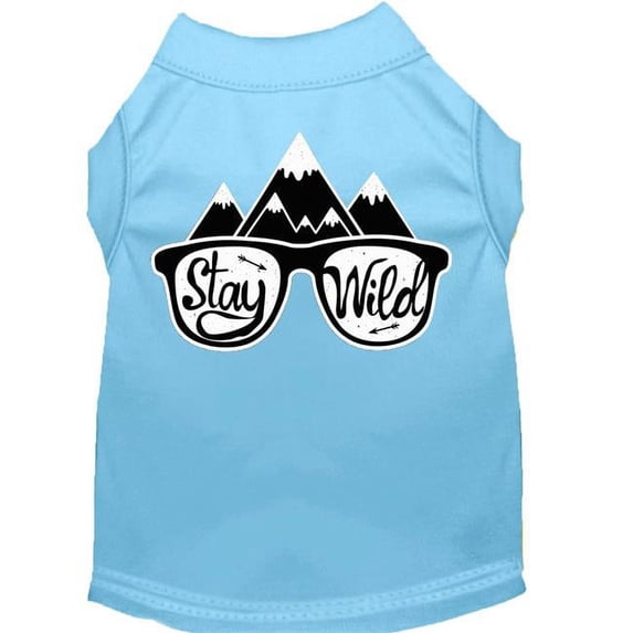 Mirage Pet 10 in. Stay Wild Screen Print Dog Shirt, Baby Blue - Small