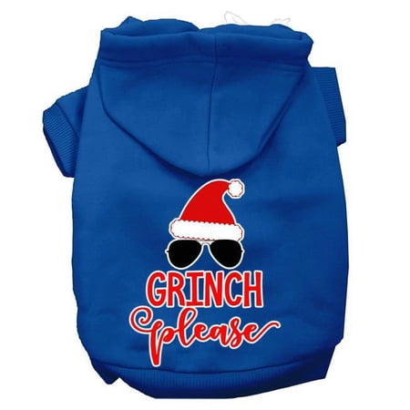 Mirage Pet 12 in. Grinch Please Screen Print Dog Hoodie - Blue, Medium