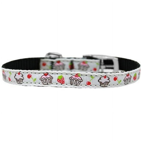Mirage Pet 126-019 38WT14 Cupcakes Nylon Dog Collar with Classic Buckle 0.37 in., White - Size 14