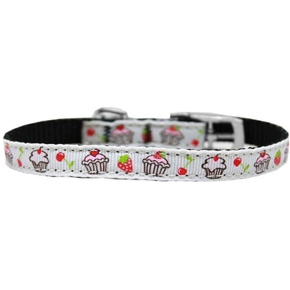 Mirage Pet 126-019 38WT8 Cupcakes Nylon Dog Collar with Classic Buckle 0.37 in., White - Size 8