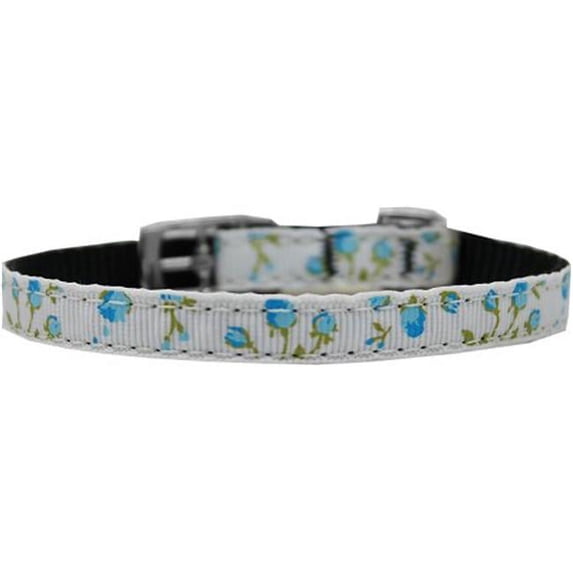Mirage Pet 126-020 38BL16 Roses Nylon Dog Collar with Classic Buckle 0.37 in., Blue - Size 16