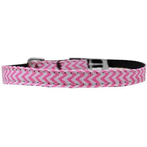 Mirage Pet 126-260 38PK12 0.38 in. Chevrons Nylon Dog Collar with Classic Buckle, Pink - Size 12