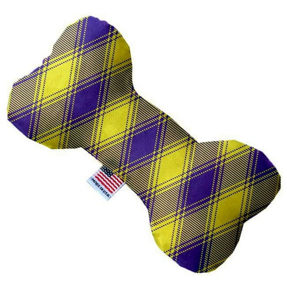 Mirage Pet 1354-CTYBN10 Purple & Yellow Plaid Canvas Bone Dog Toy - 10 in.