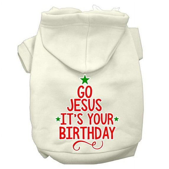 Mirage Pet 14 in. Go Jesus Screen Print Dog Hoodie, Cream - Large