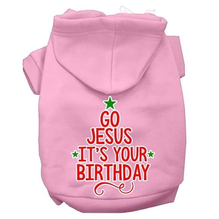 Mirage Pet 14 in. Go Jesus Screen Print Dog Hoodie, Light Pink - Large