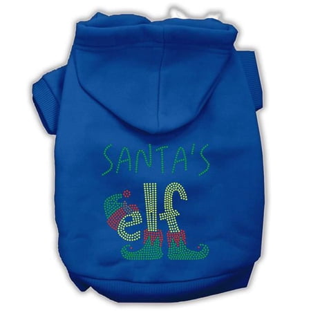 Mirage Pet 16 in. Santas ELF Rhinestone Dog Hoodie, Blue - Extra Large