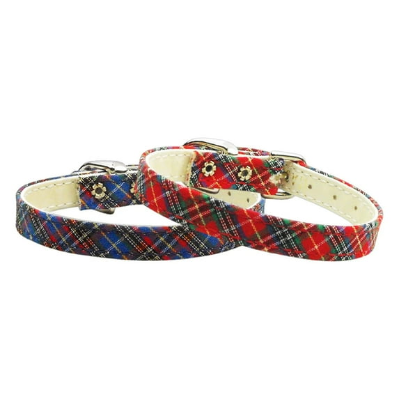 Mirage Pet 3/8" Plaid Plain Collars Blue 10