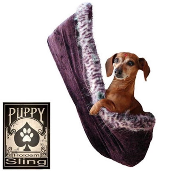 Mirage Pet 500-070 EPLGXL Koi Fish Rhinestone Puppy Holdem Sling, Eggplant Velour with Purple Leo Trim - Large & Extra Large