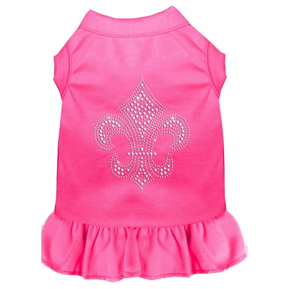 Pet Dog Cat Dress Rhinestone, "Silver Fleur De Lis"