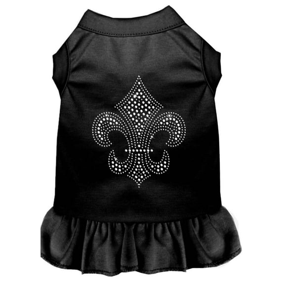 Pet Dog Cat Dress Rhinestone, "Silver Fleur De Lis"