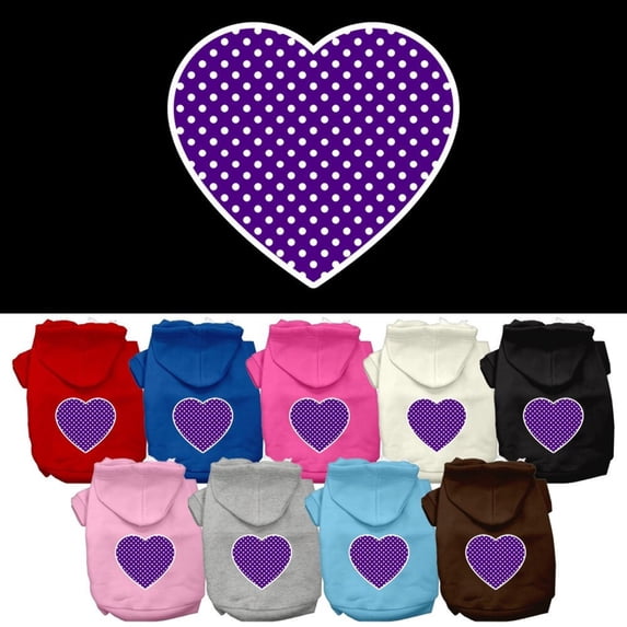 Pet Dog Cat Hoodie Screen Printed, "Purple Swiss Dots Heart"