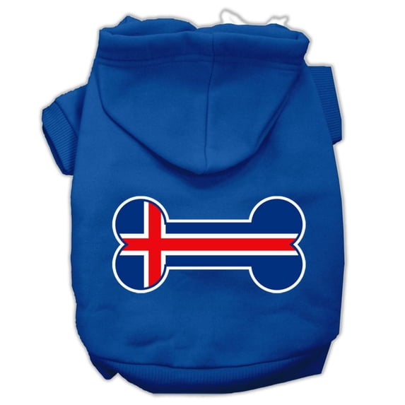 Pet, Dog Cat Hoodie Screen Printed, "Bone Shaped Iceland Flag"