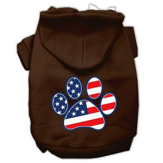 Mirage Pet 62-17-01 XSBR Patriotic Paw Screen Print Pet Hoodie, Brown - Extra Small