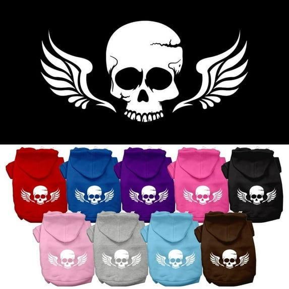Pet Dog Cat Hoodie Screen Printed, "Skull Wings"