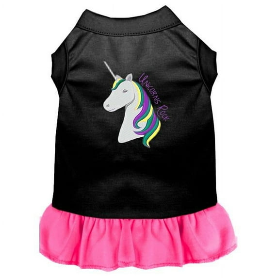 Mirage Pet 670-01 BKBPKLG Unicorns Rock EmbroideRed Dog Dress, Black with Bright Pink - Large 14