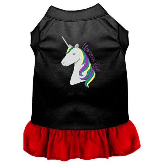 Mirage Pet 670-01 BKRDLG Unicorns Rock EmbroideRed Dog Dress, Black with Red - Large 14