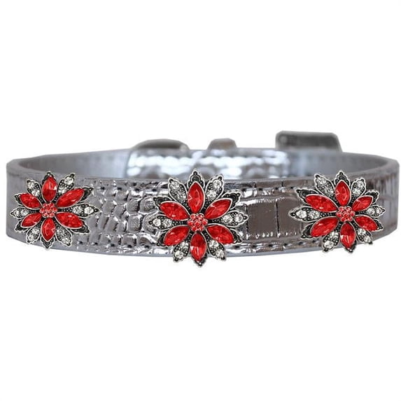 Mirage Pet 721-05 SVC14 Red Poinsettia Halo Croc Dog Collar, Silver - Size 14
