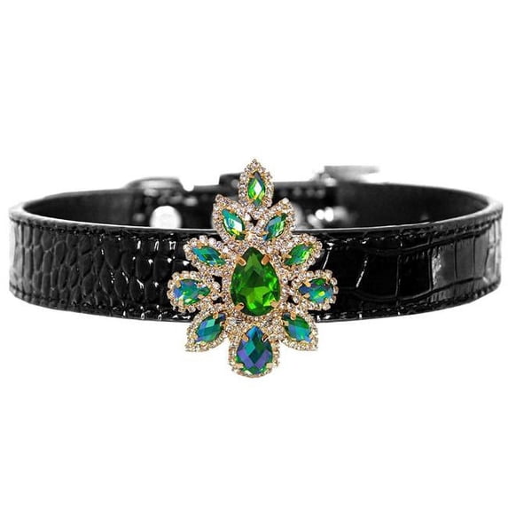 Mirage Pet 722-02 BKC20 Emerald Green Sofia Croc Dog Collar, Black - Size 20