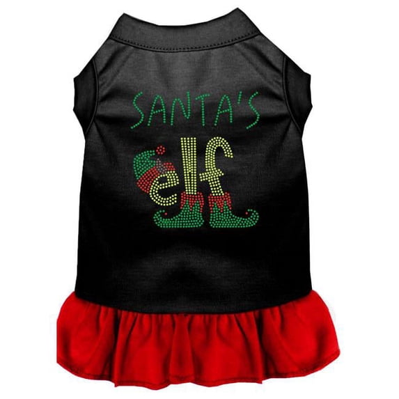 Mirage Pet 8 in. Santas ELF Rhinestone Dog Dress, Black & Red - Extra Small