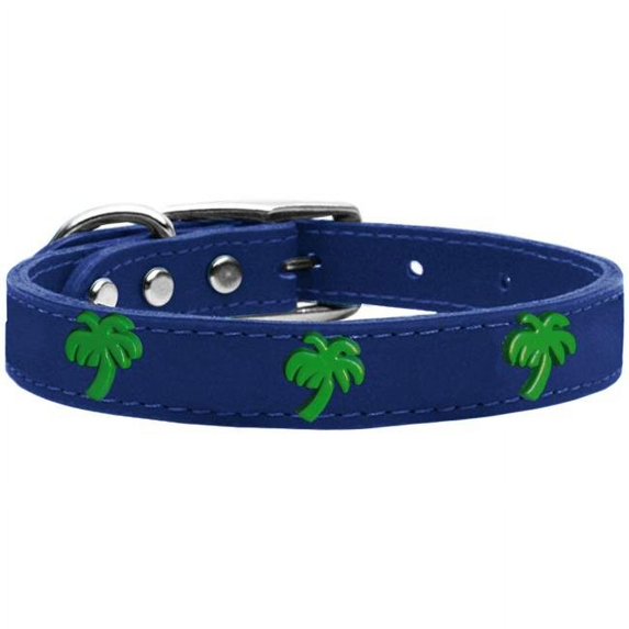 Green Palm Tree Widget Genuine Leather Dog Collar Blue 12