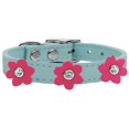 thumbnail image 1 of Flower Leather Collar Baby Blue With Pink Flowers Size 12, 1 of 1