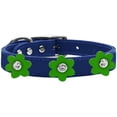 thumbnail image 1 of Flower Leather Collar Blue With Emerald Green Flowers Size 12, 1 of 2