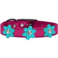 thumbnail image 1 of Metallic Flower Leather Collar Metallic Pink With Metallic Turquoise Flowers Size 12, 1 of 2