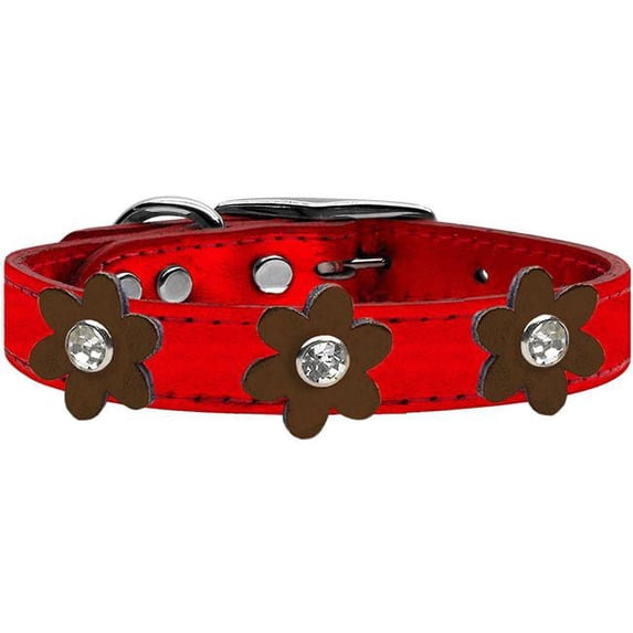 Metallic Flower Leather Collar Metallic Red With Bronze Flowers Size 14