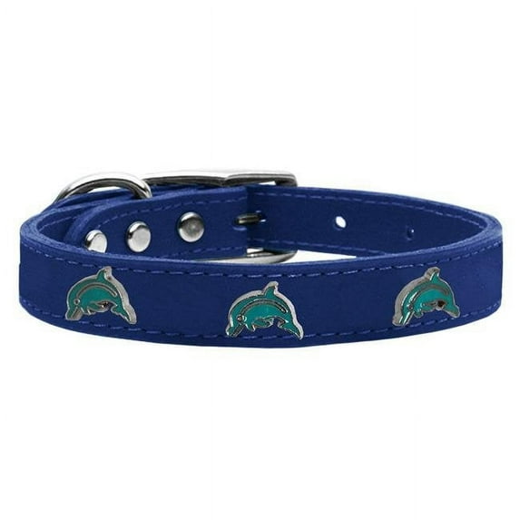 Mirage Pet 83-121 BL10 Dolphin Widget Genuine Leather Dog Collar - Blue, Size 10