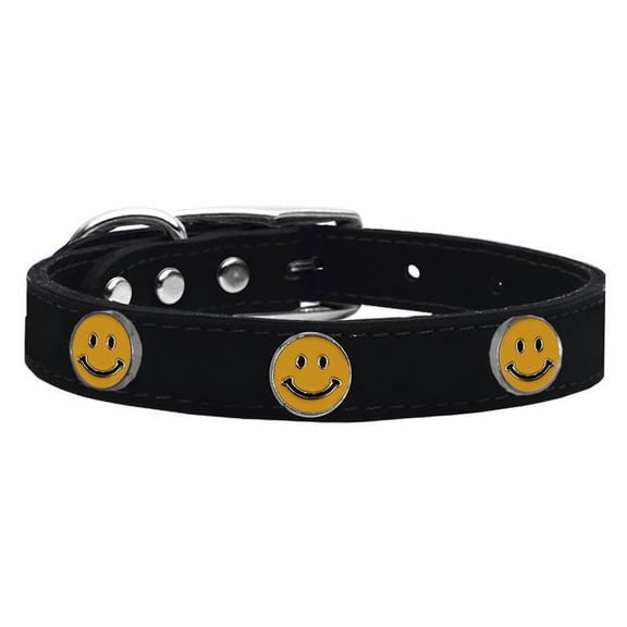 Happy Face Widget Genuine Leather Dog Collar Black 14