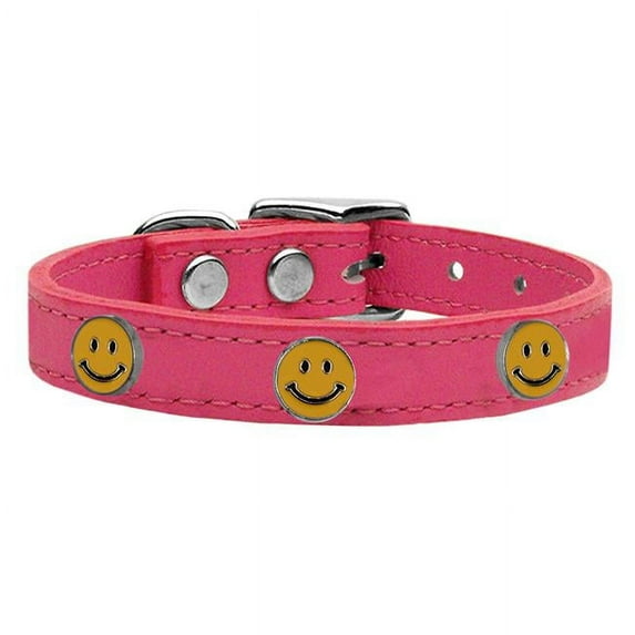 Mirage Pet 83-125 Pk14 Happy Face Widget Genuine Leather Dog Collar, Pink - Size 14