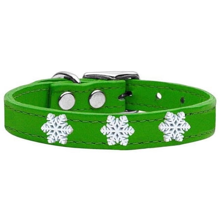 Snowflake Widget Genuine Leather Dog Collar Emerald Green 12